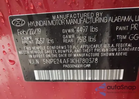 2019 Hyundai Sonata Se from USA, damaged, VIN 5NPE24AF1KH780378